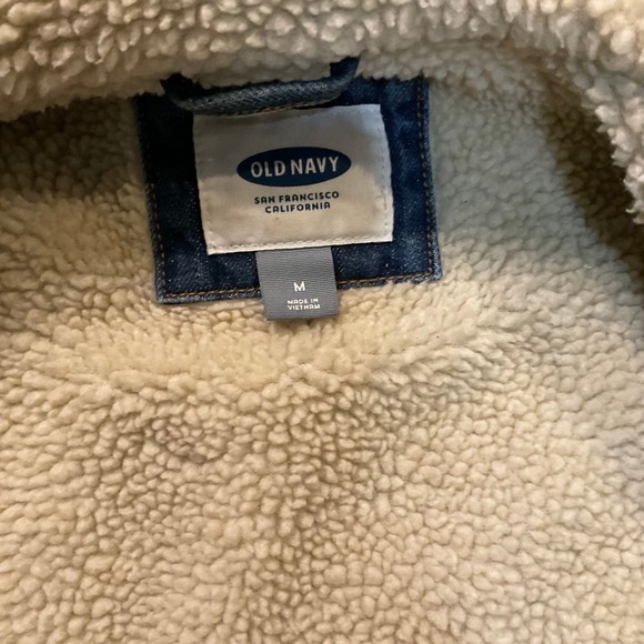 Old Navy Denim Sherpa Lined Size Medium Jean Jacket Coat Button Womens Pockets‎ - Picture 6 of 12